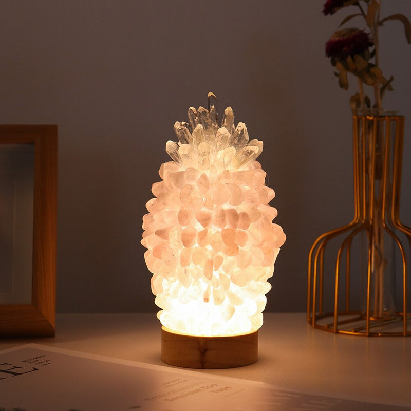 Rosenquarz-Kristalllampe