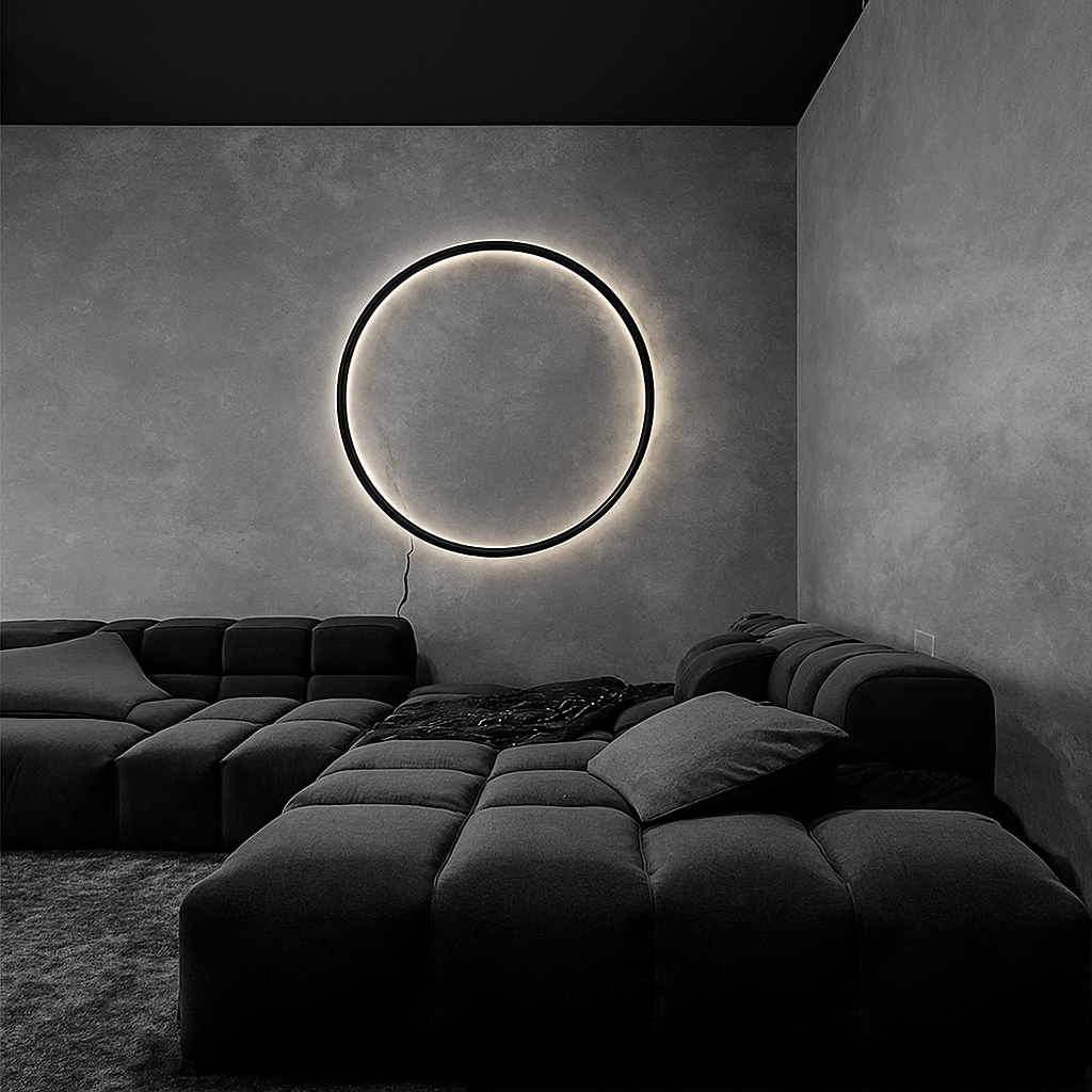 LED Ring Wandlampe im Wohnzimmer, indirektes Licht