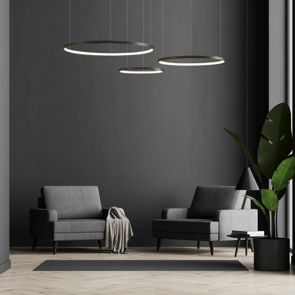 Pendellampe Circle über Esszimmer-Tisch, dimmbares Licht