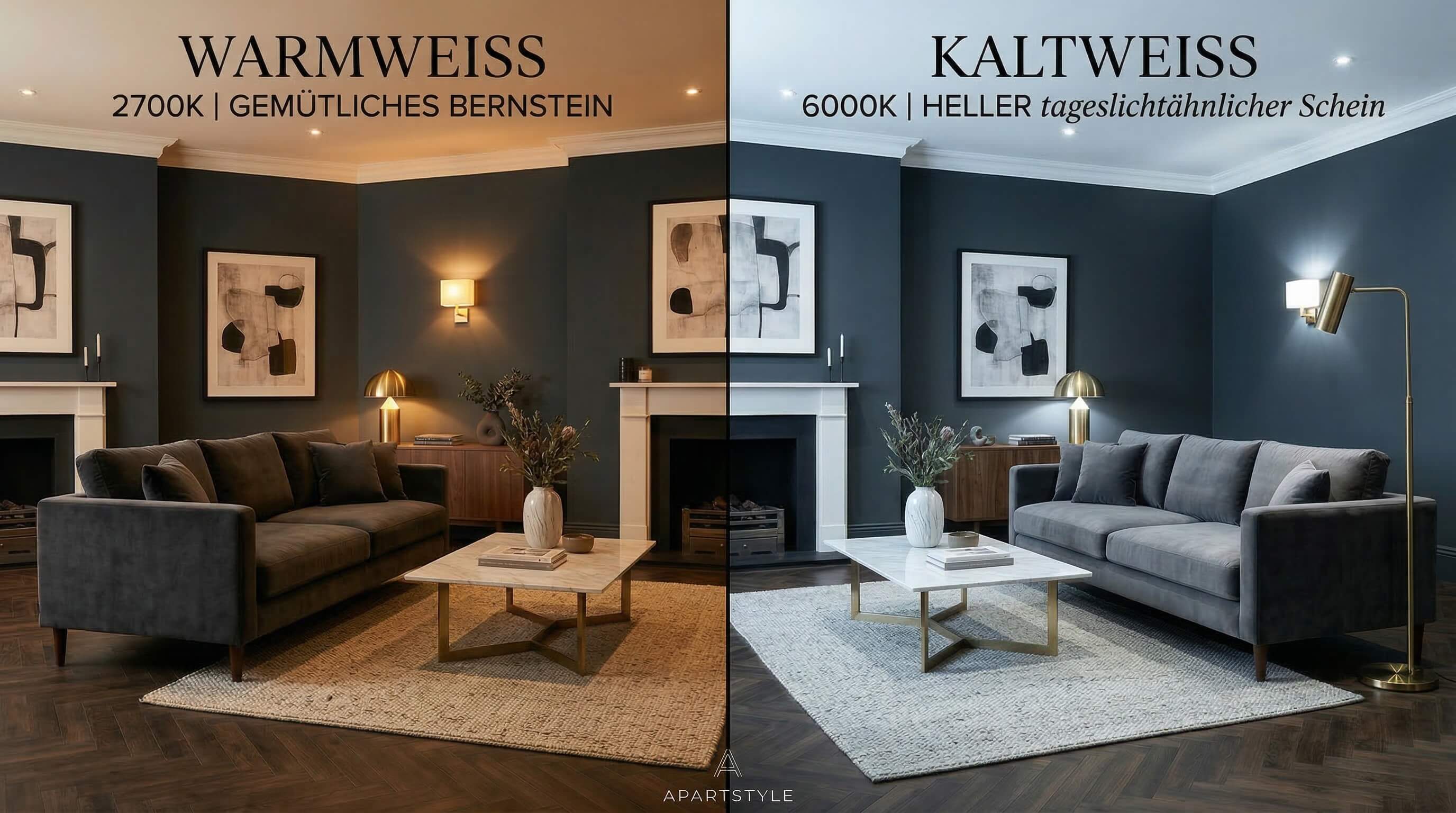 Vergleich LED Lampe warmweiß 2700K vs kaltweiß 6000K im Wohnzimmer