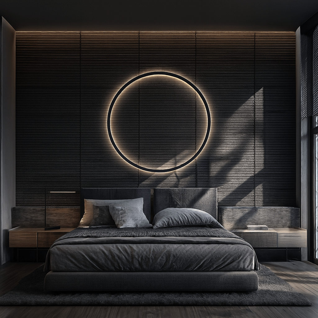 LED Ring Wandlampe im Schlafzimmer, modernes Design