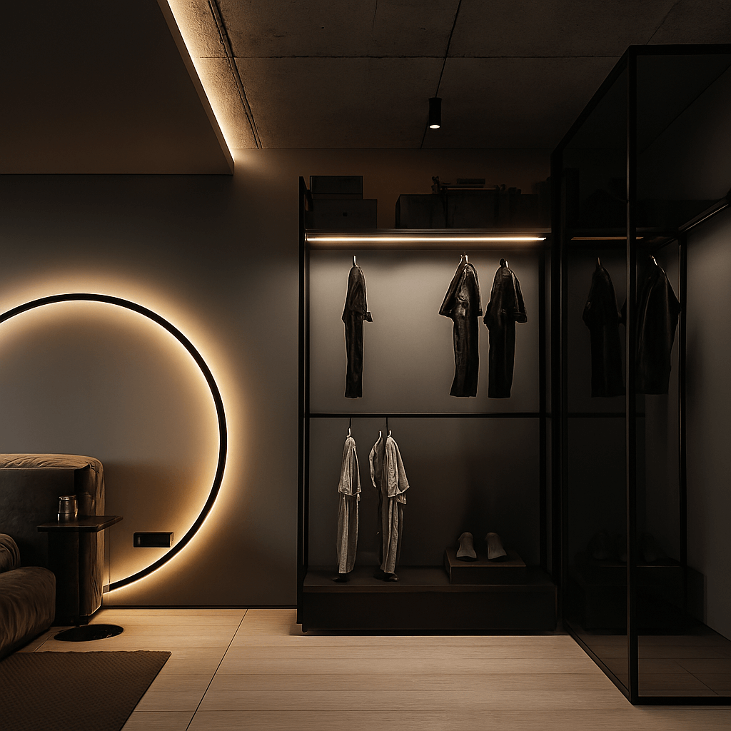 LED Ring Wandlampe bei gedimmtem Licht