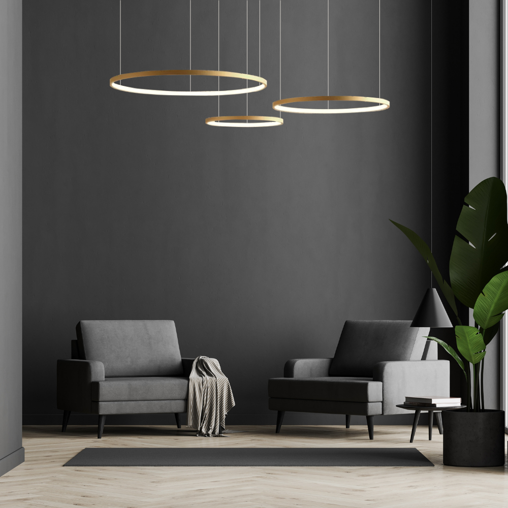 Esszimmer mit runder LED Pendellampe Circle, Lifestyle